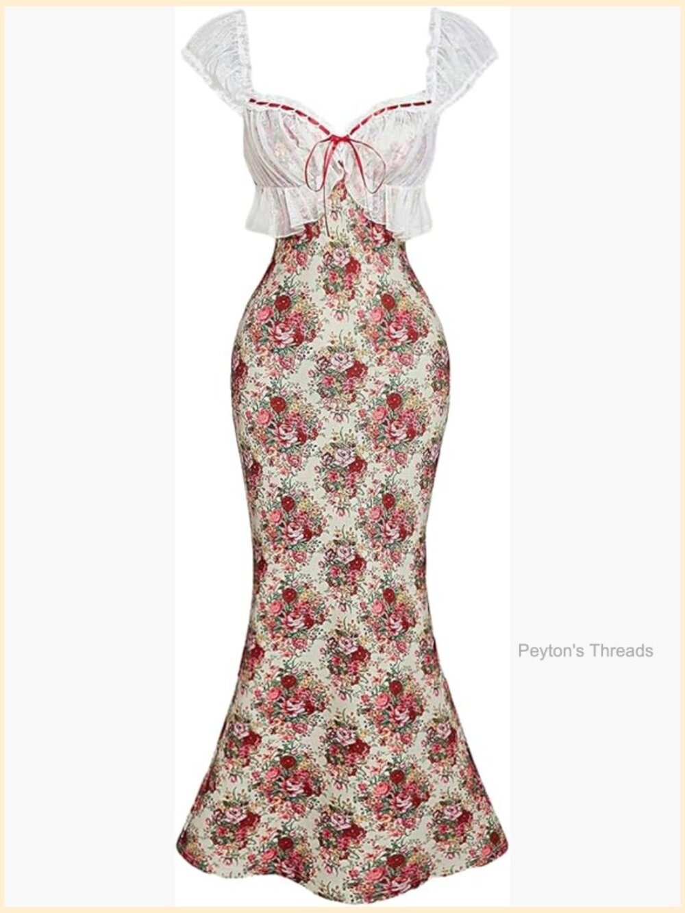 Floral Lace Bodycon Midi Dress Bow Tie Front Sundress 2025 Fashion